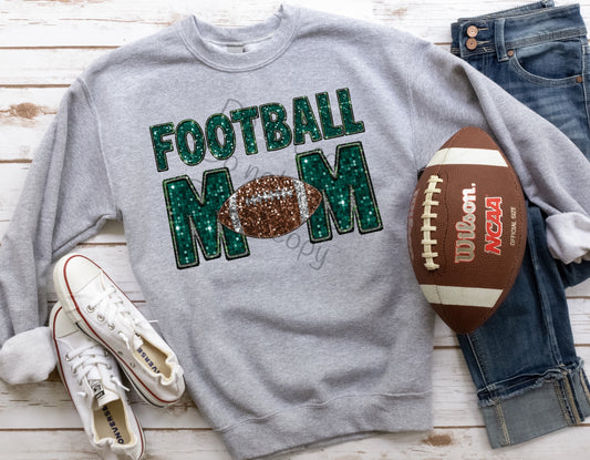 Dark Green sequin football mom-DTF