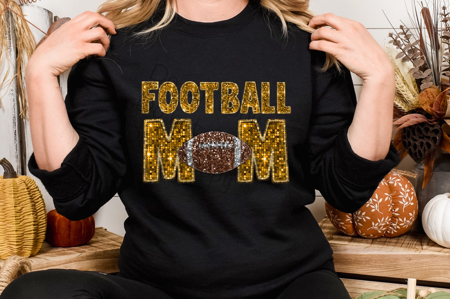 Gold sequin football mom-DTF