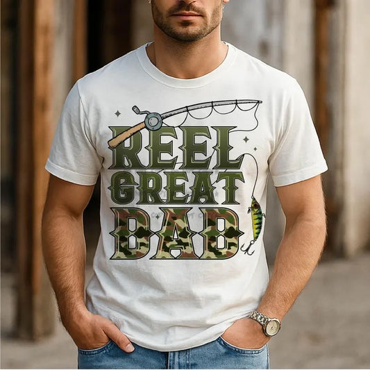 Reel Great Dad camo with pole- DTF