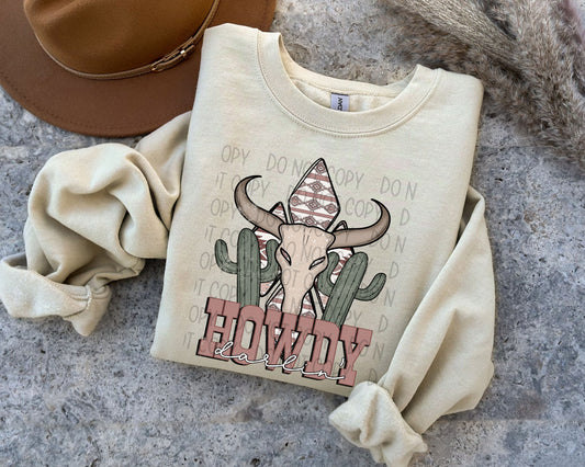 Howdy Darlin Skull And Cactus  -DTF