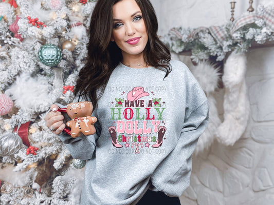 Have A Holly Dolly Christmas Pink - DTF