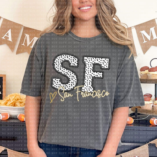 San Francisco Polka Dot Faux Embroidery Sequin With Heart - DTF