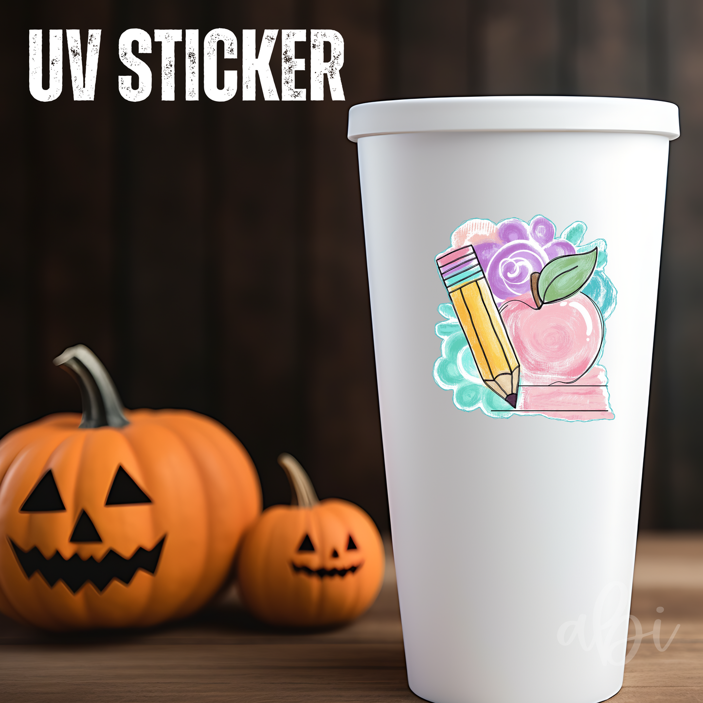 TEACHER PENCIL AND APPLE OFFSET -UV Stickers