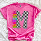 Neon Checkered Letter with Mascot Name (Dropdown)-DTF&UV