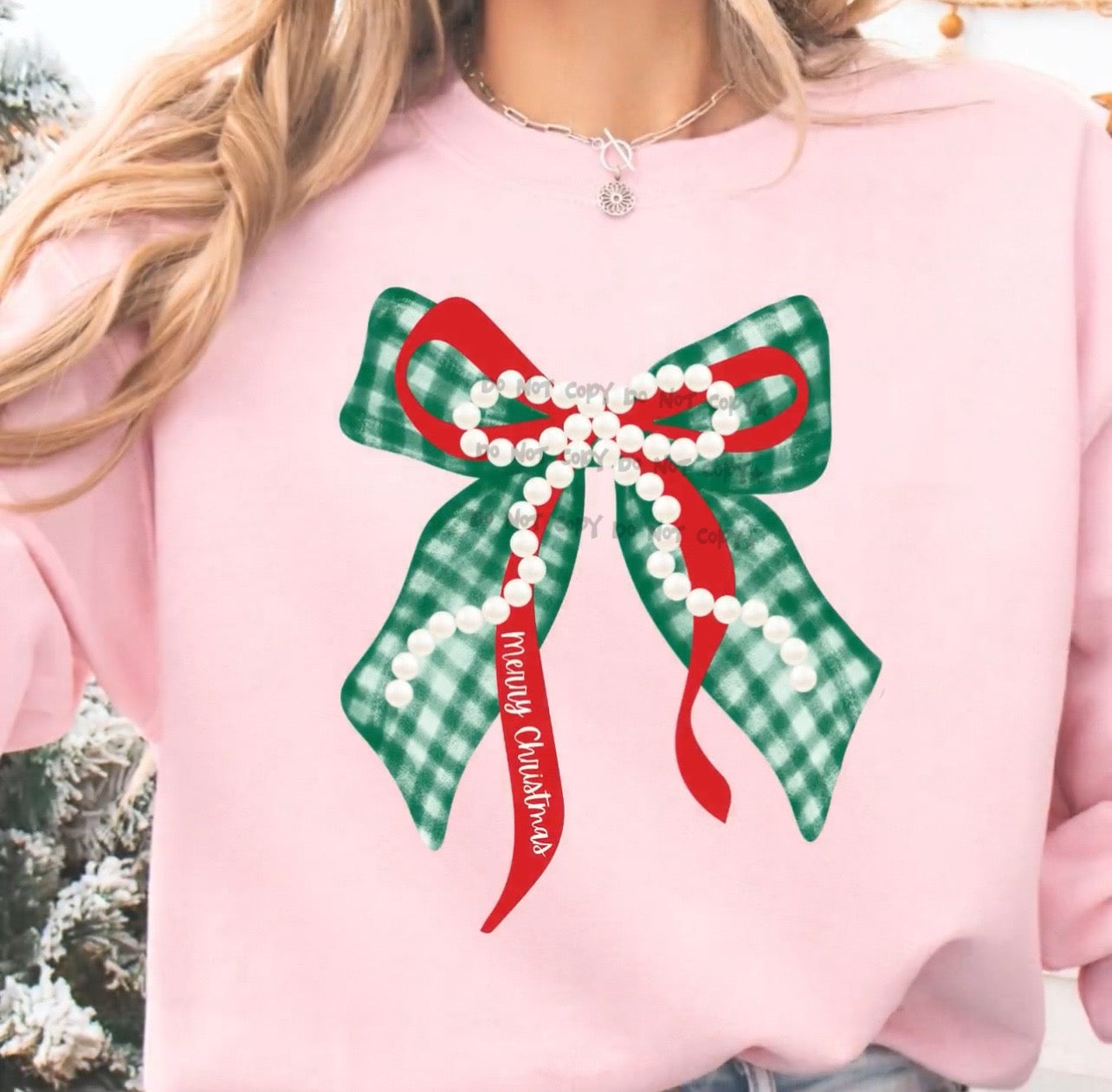 Merry Christmas Bow faux pearls- DTF DEAL
