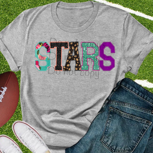 Stars faux appliqué words-DTF