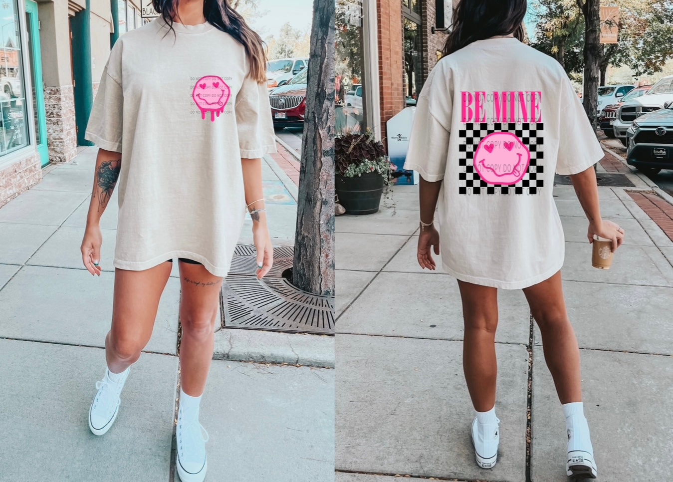 Be Mine Checkered Pink Drip Smiley (FRONT ONLY) DTF