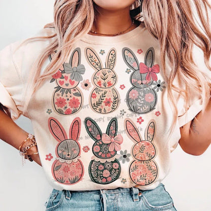 Floral bunnies 6 count-DTF