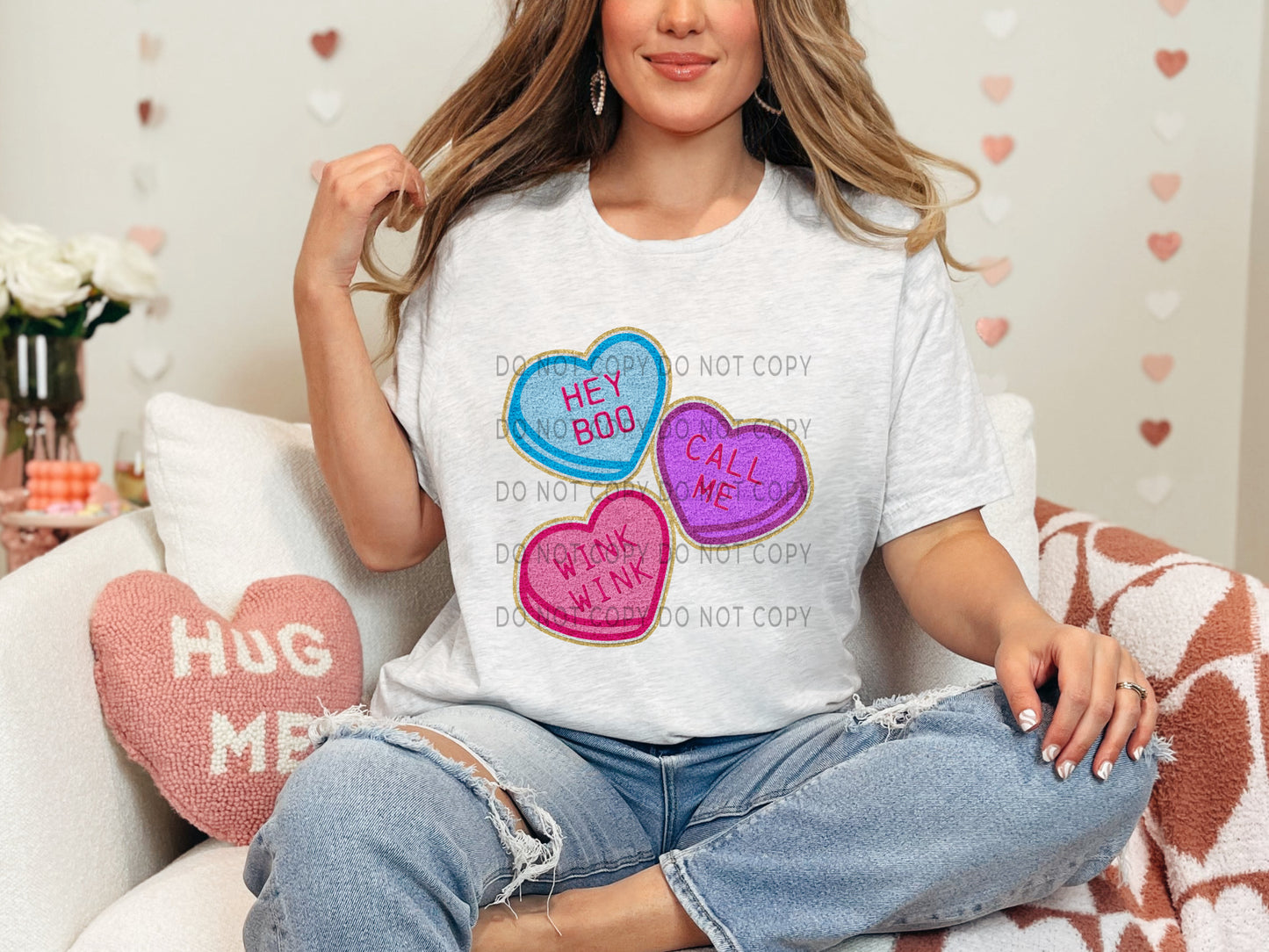 Candy Hearts Faux Chenille DTF