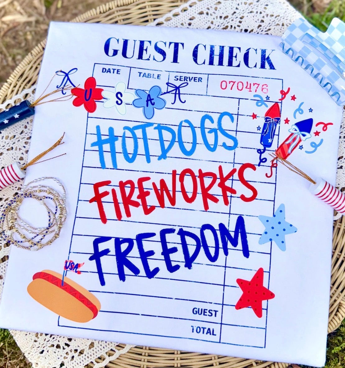 Guest check hotdogs fireworks freedom  -DTF&UV