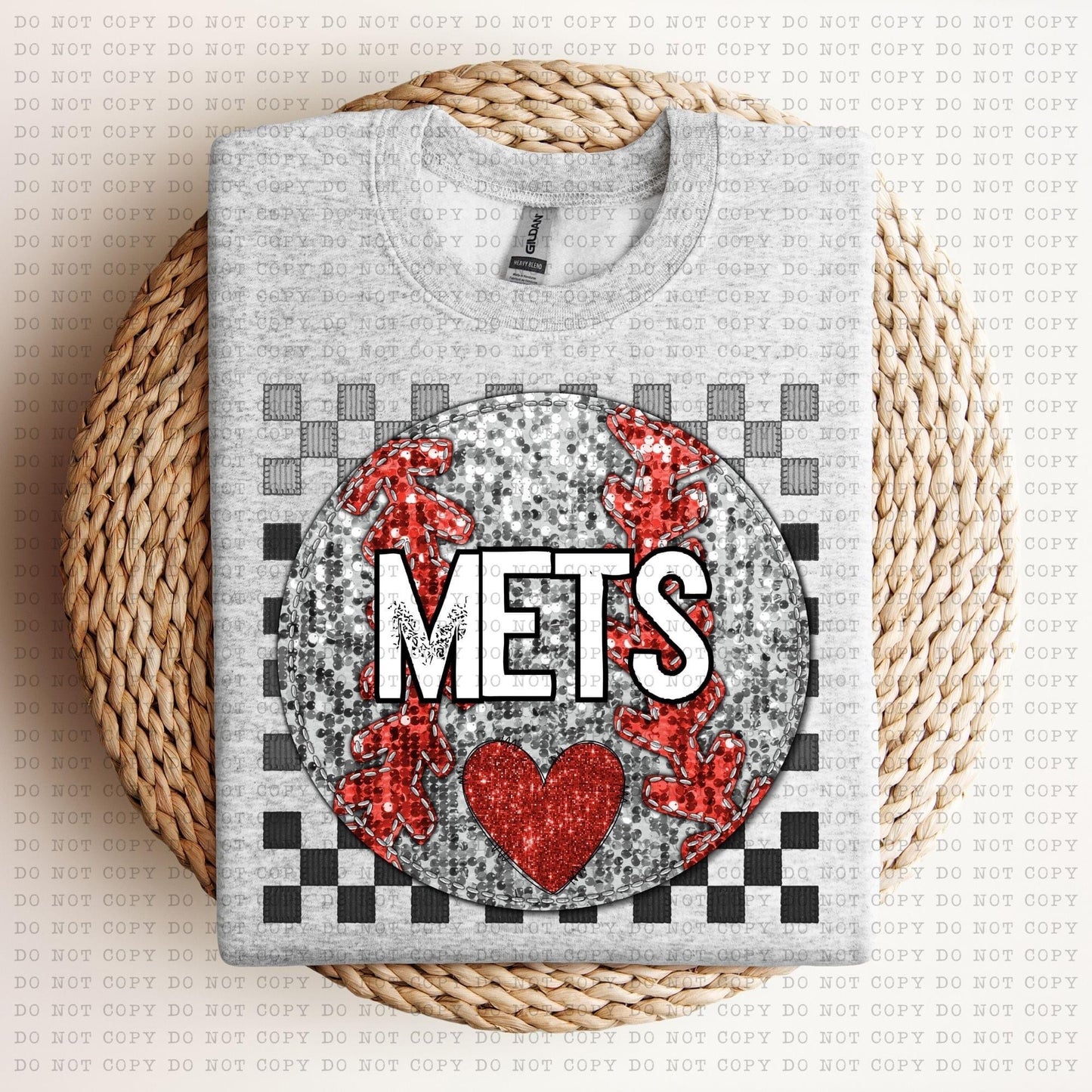 Baseball Mascots Faux Embroidery Checkered Sequins -DTF