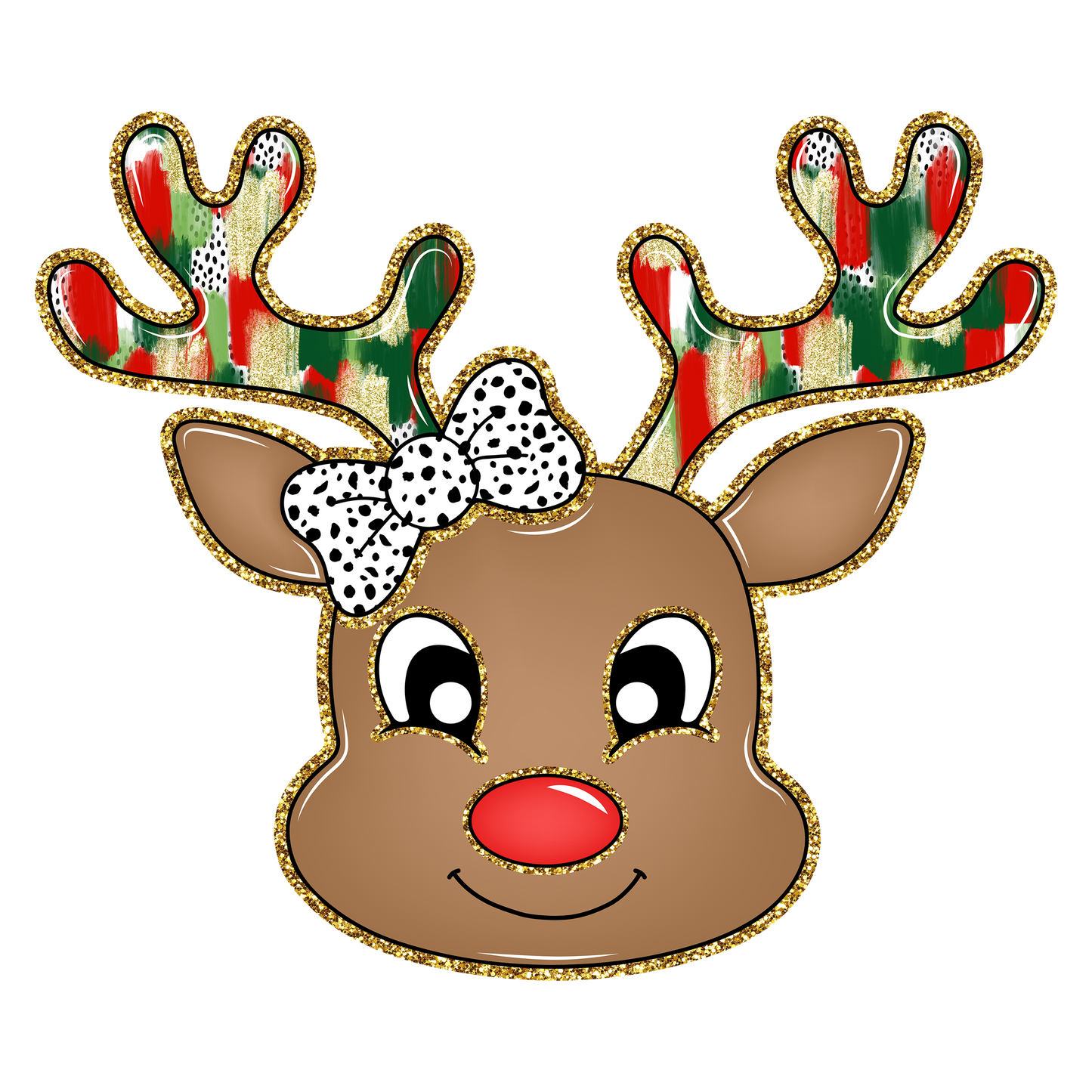 Christmas-girl reindeer dotted bow 11”-DTF RTS