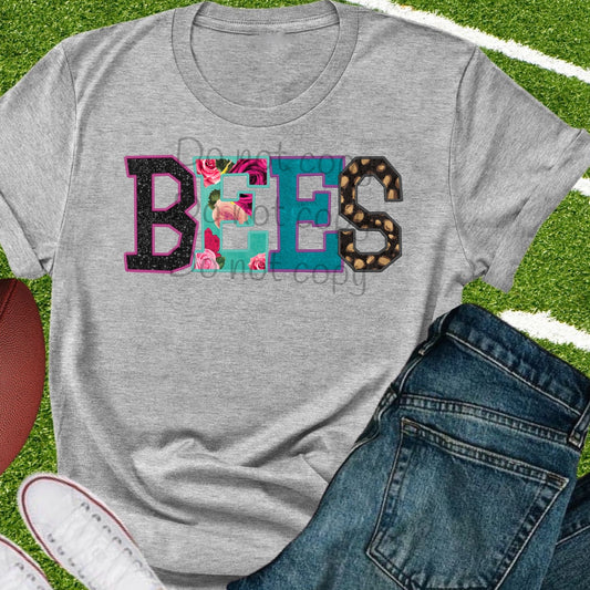 Bees faux appliqué words-DTF