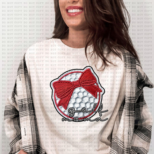 Golf Mama With Faux Embroidery Coquette Bow - DTF