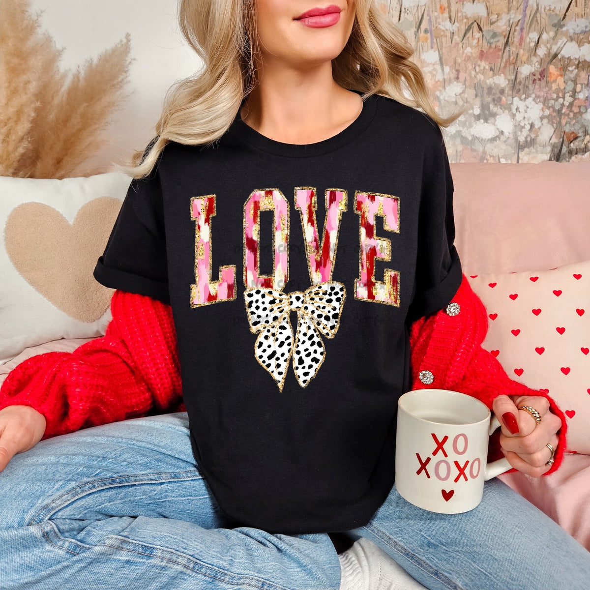 Love brushstroke dotted bow-DTF