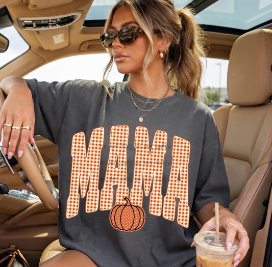 Mama gingham with pumpkin-DTF&UV