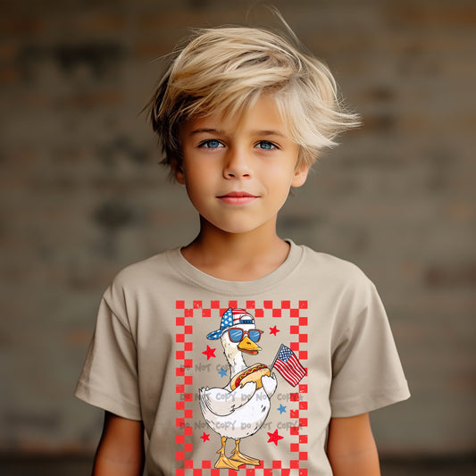 Duck with a hot dog and flag- DTF