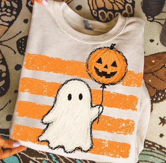 Ghost with pumpkin balloon -DTF&UV