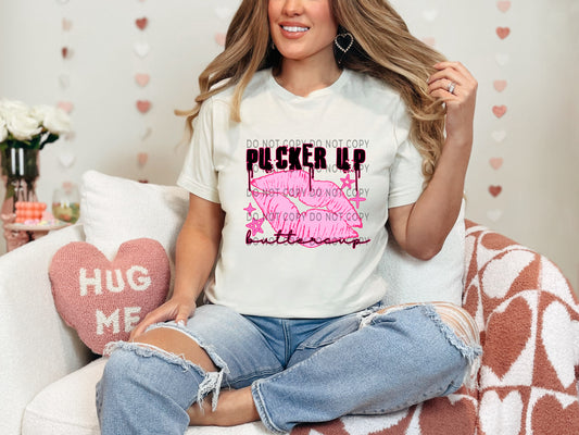 Pucker Up Buttercup Pink Lips DTF