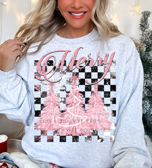Merry Pink Trees Checkered - DTF