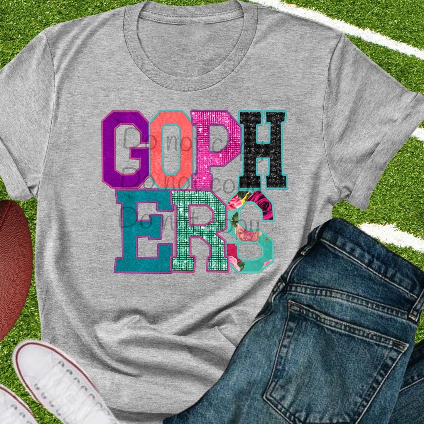 Gophers faux appliqué words-DTF