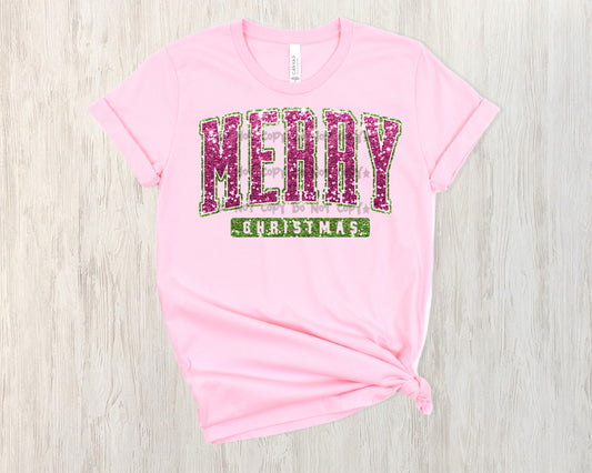 Merry christmas pink and green sequin-DTF