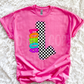 Neon Checkered Letter with Mascot Name (Dropdown)-DTF&UV