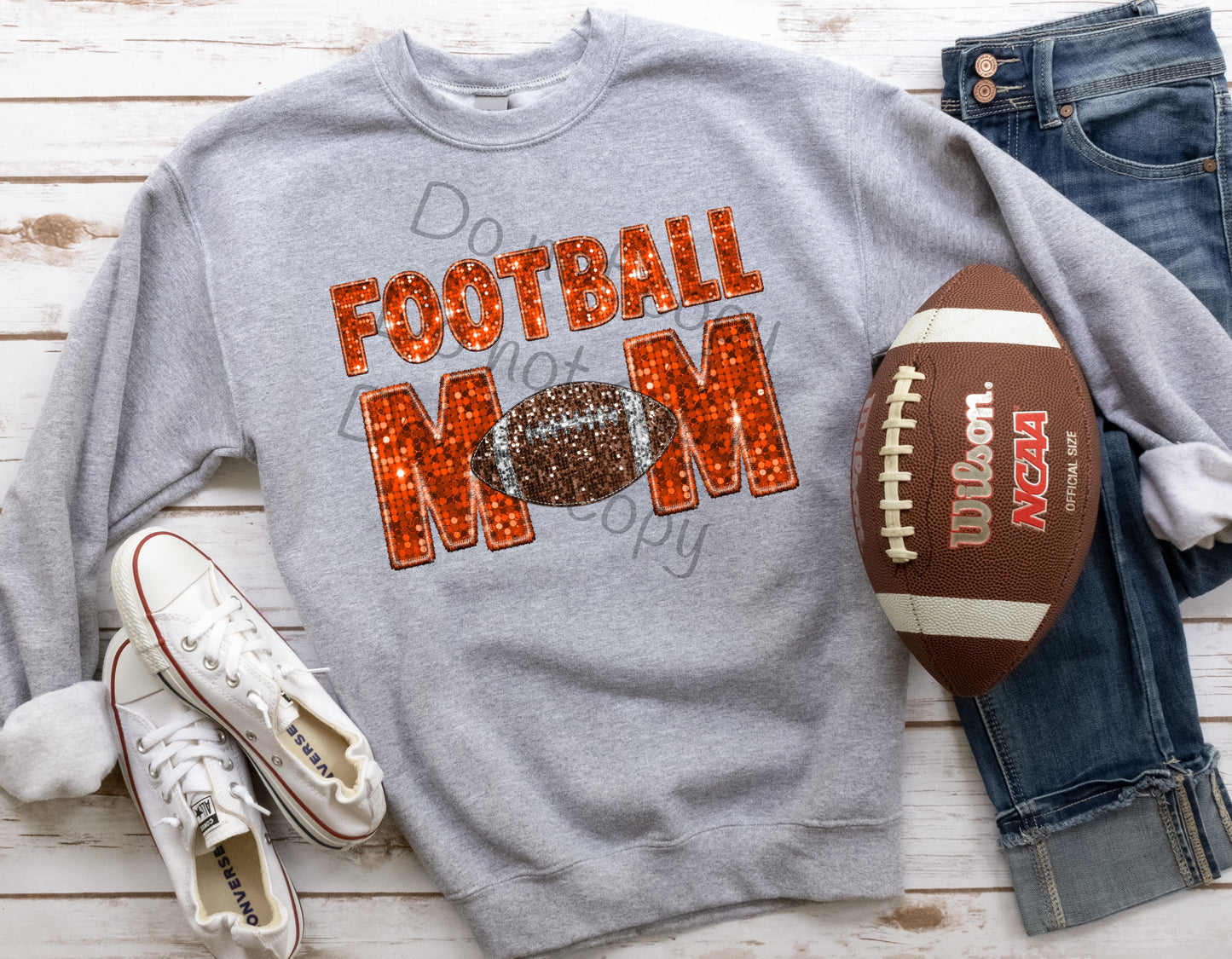 Orange sequin Football mom-DTF