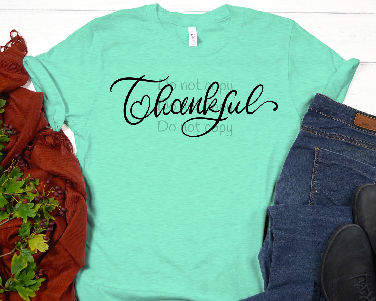 Thankful script lettering only-DTF