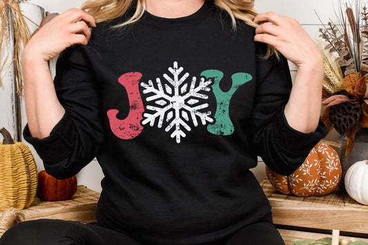 Joy distressed with snowflake-DTF