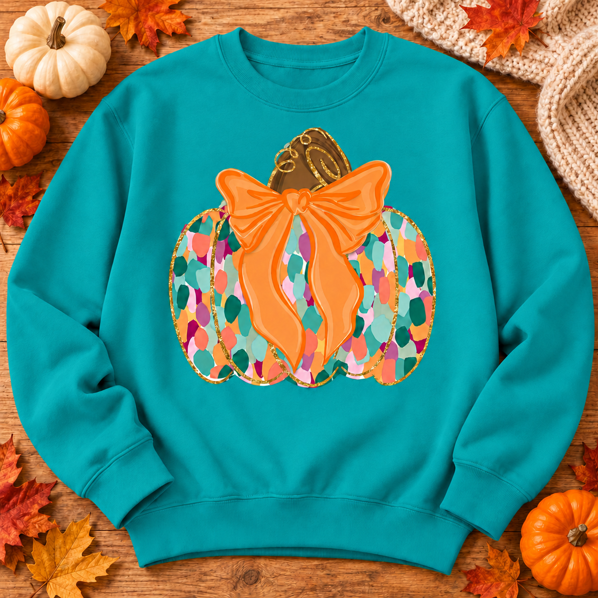 Colorful spotted orange bow pumpkin- DTF DEAL