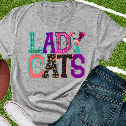 Lady cats faux appliqué words-DTF