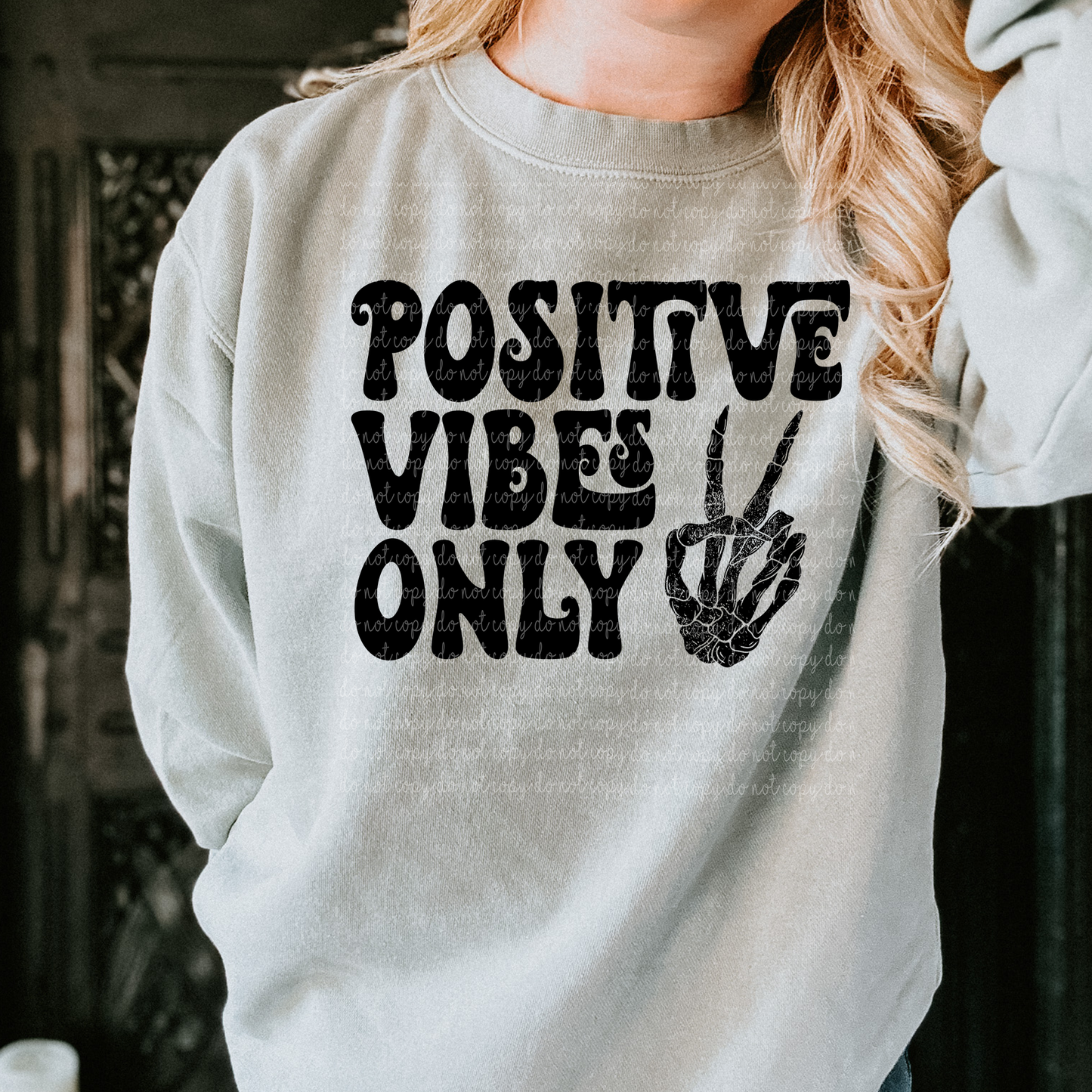 Positive Vibes Only Shelly Hand Blk DTF