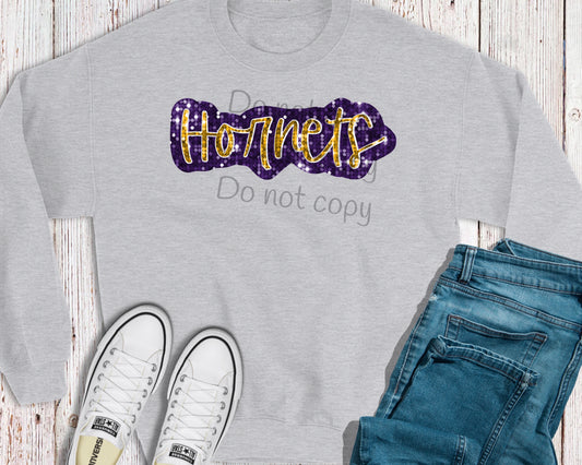 Hornets sequin purple gold-DTF