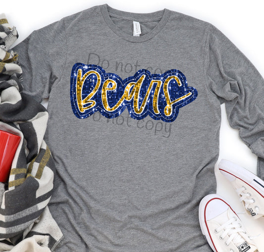 Bears sequin blue gold faux sequin-DTF