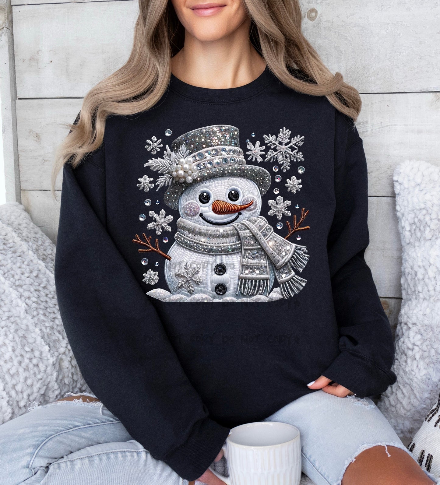 Winter snowman faux embroidery-DTF