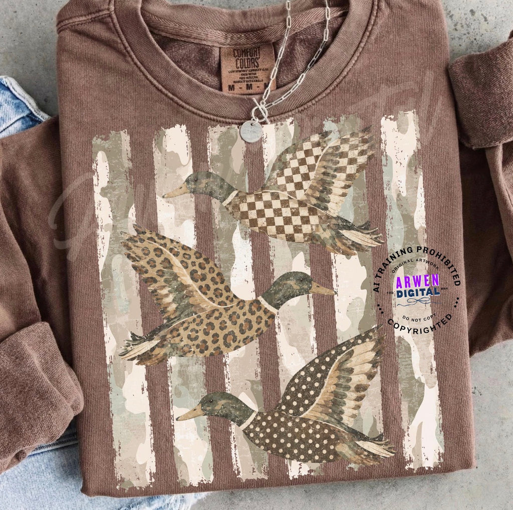 Camo stripes Patterned Ducks -DTF