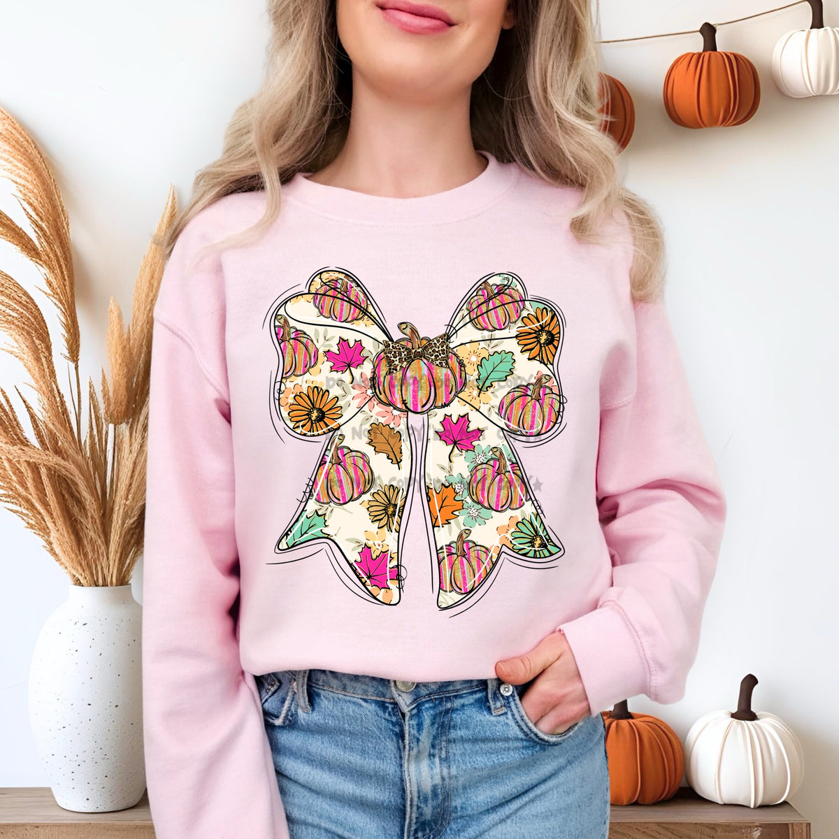 Pumpkin and Leaf bow colorful-DTF&UV