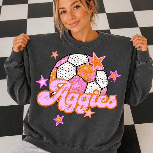 Soccer Pink Orange Stars Mascot (Dropdown)- DTF&UV