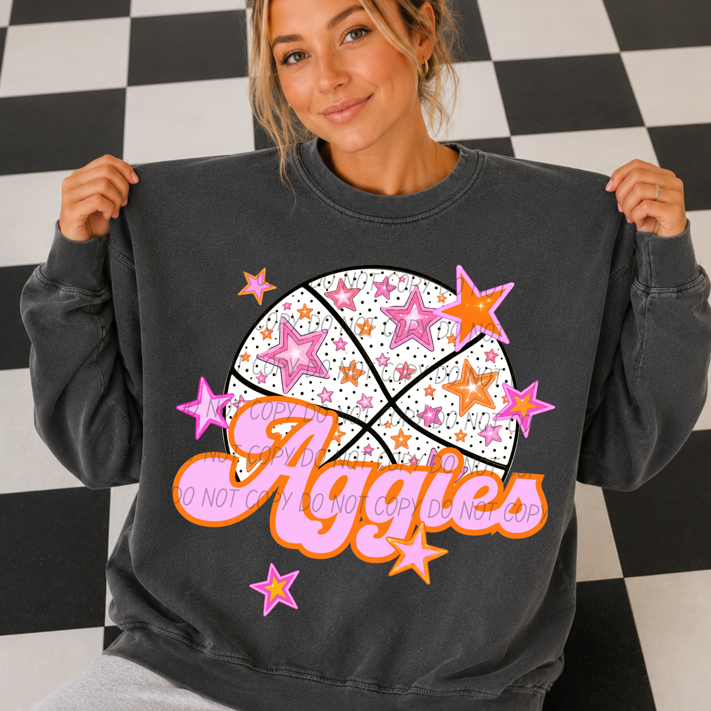 Basketball Pink Orange Stars Mascot (Dropdown)- DTF&UV