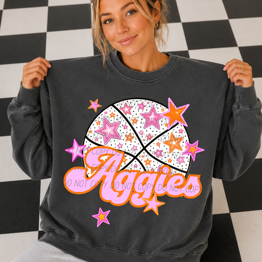 Basketball Pink Orange Stars Mascot (Dropdown)- DTF&UV
