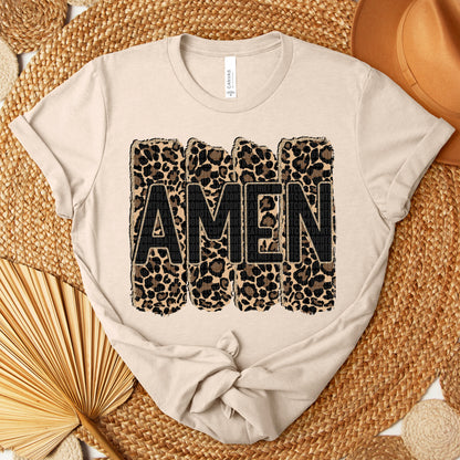 Amen leopard faux glitter outline- DTF&UV
