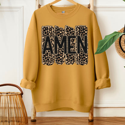Amen leopard faux glitter outline- DTF&UV