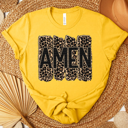 Amen leopard faux glitter outline- DTF&UV