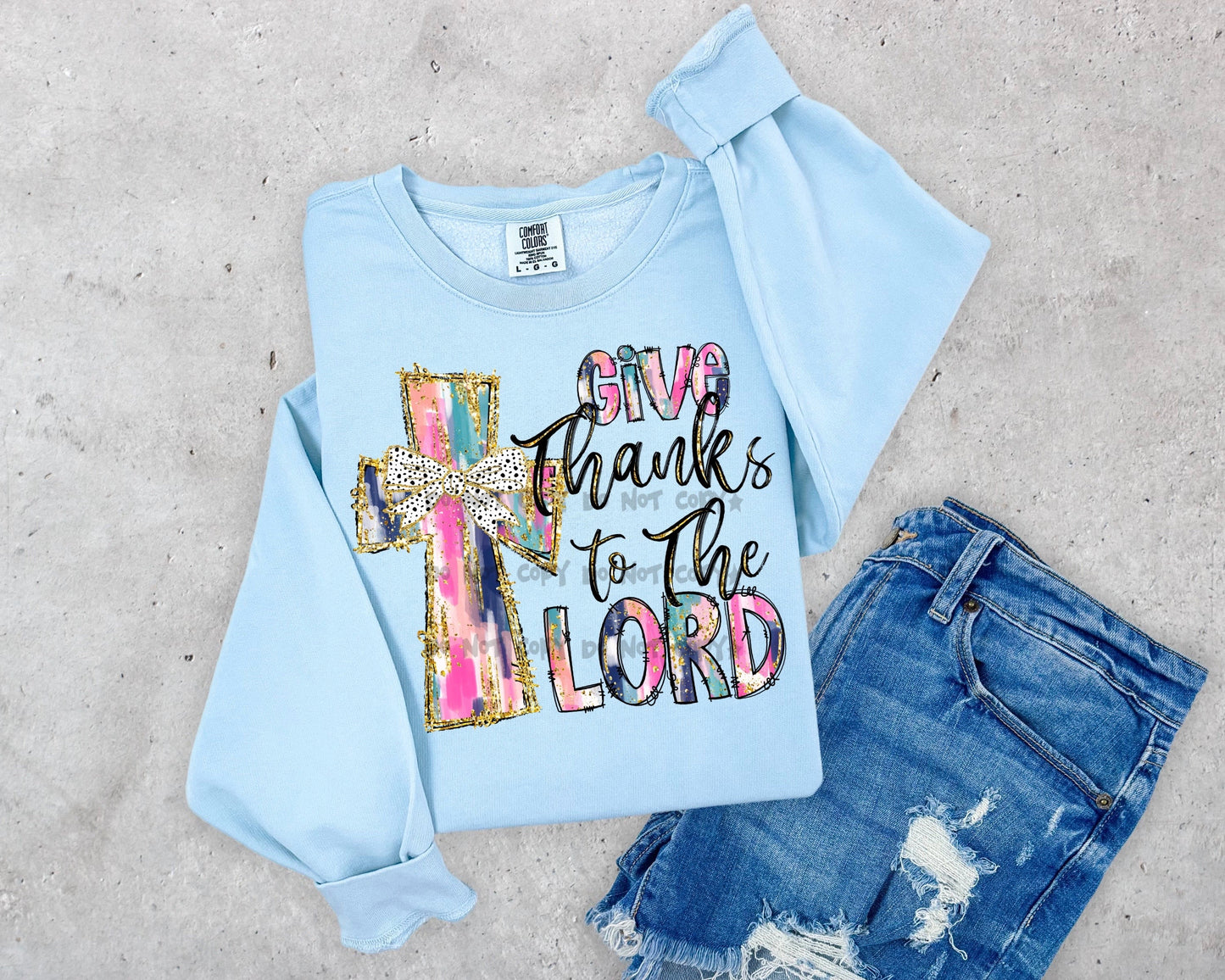 Colorful Give Thanks to the Lord with Bow-DTF
