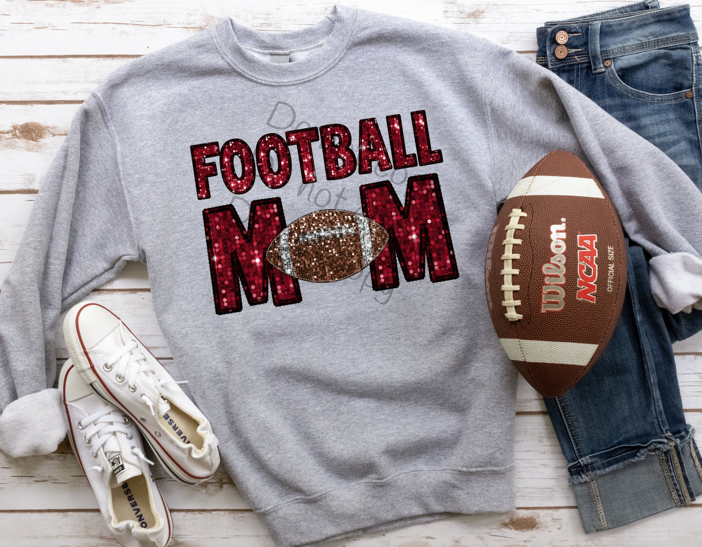 Crimson sequin football mom-DTF