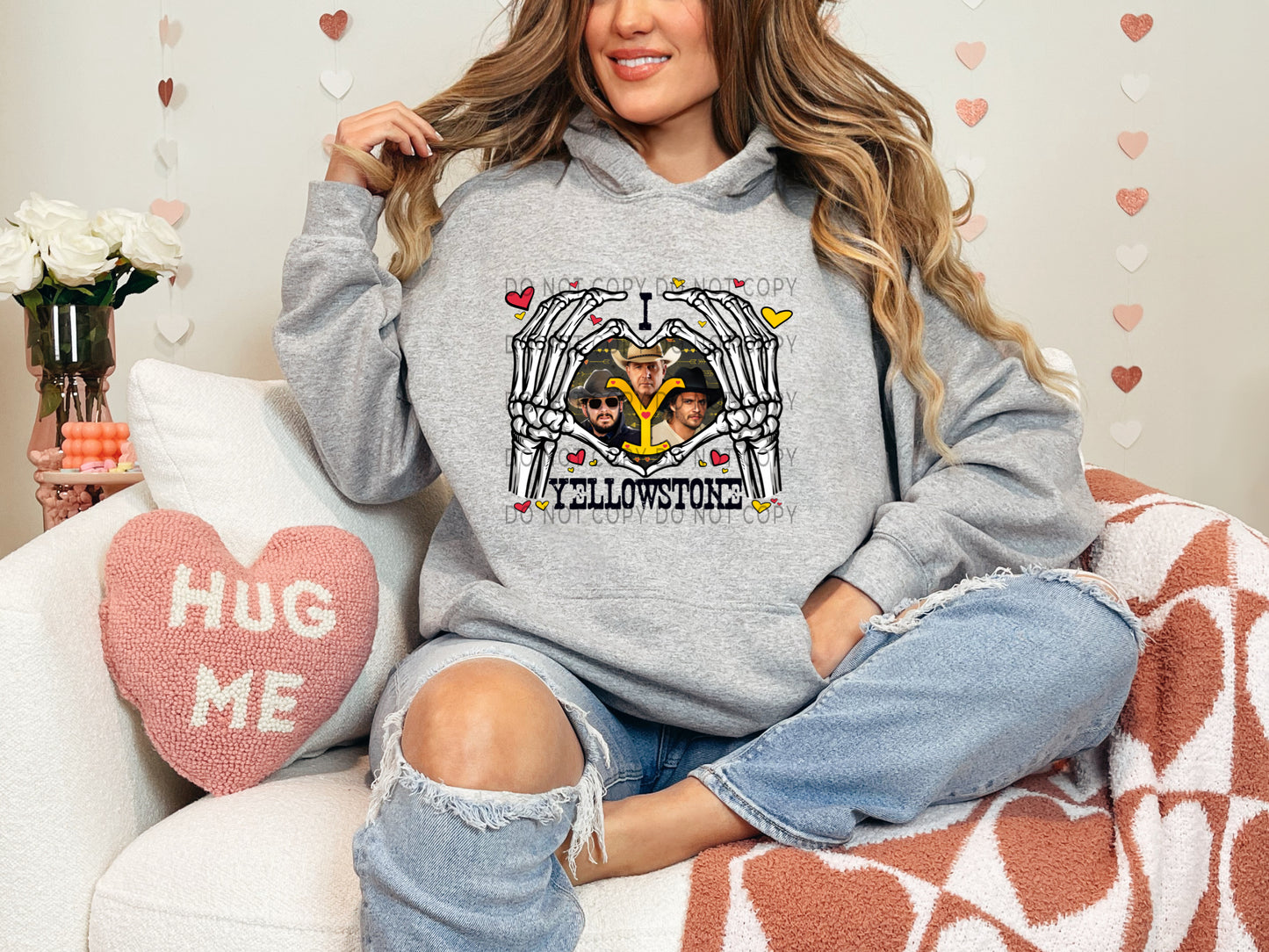 Yellowstone Valentine Skeleton Hands Red Hearts -DTF