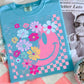 Retro distressed smiley checker with flowers - DTF&UV