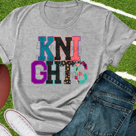 Knights faux appliqué words-DTF