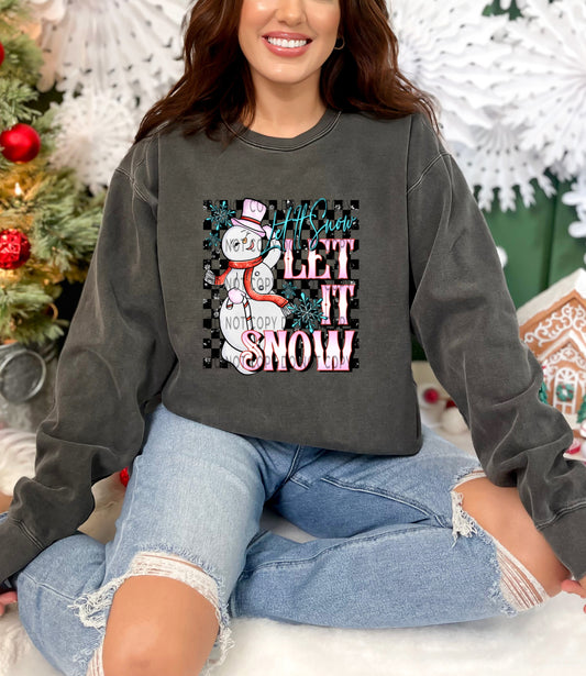 Let It Snow Pink Checkered - DTF
